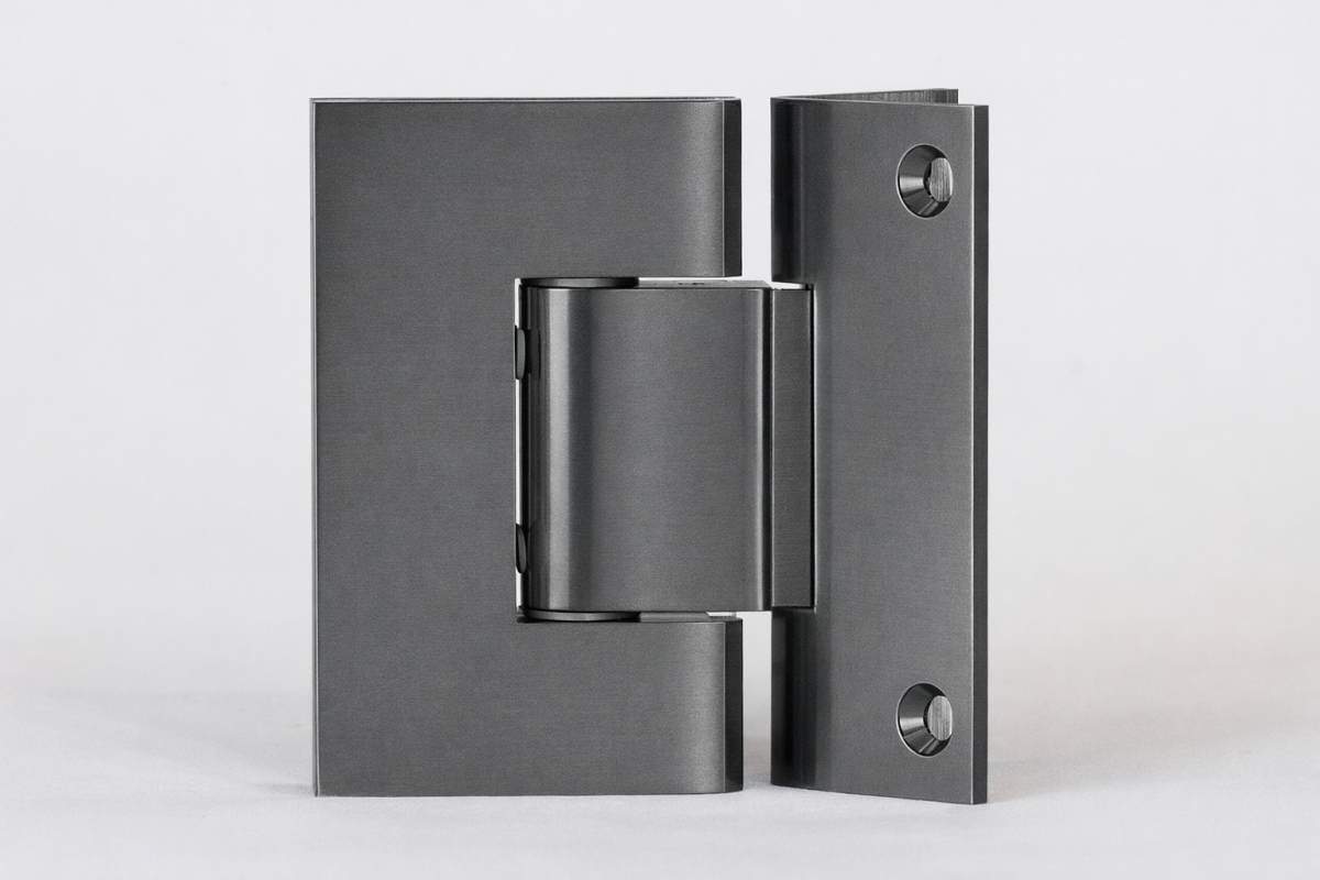 Corner mounted 90 degree glass to wall shower hinge - Gun Black Dumb Oil